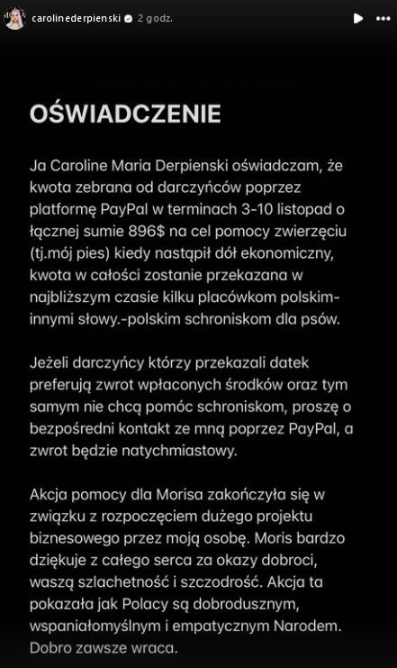 Oświadczenie Caroline Derpienski