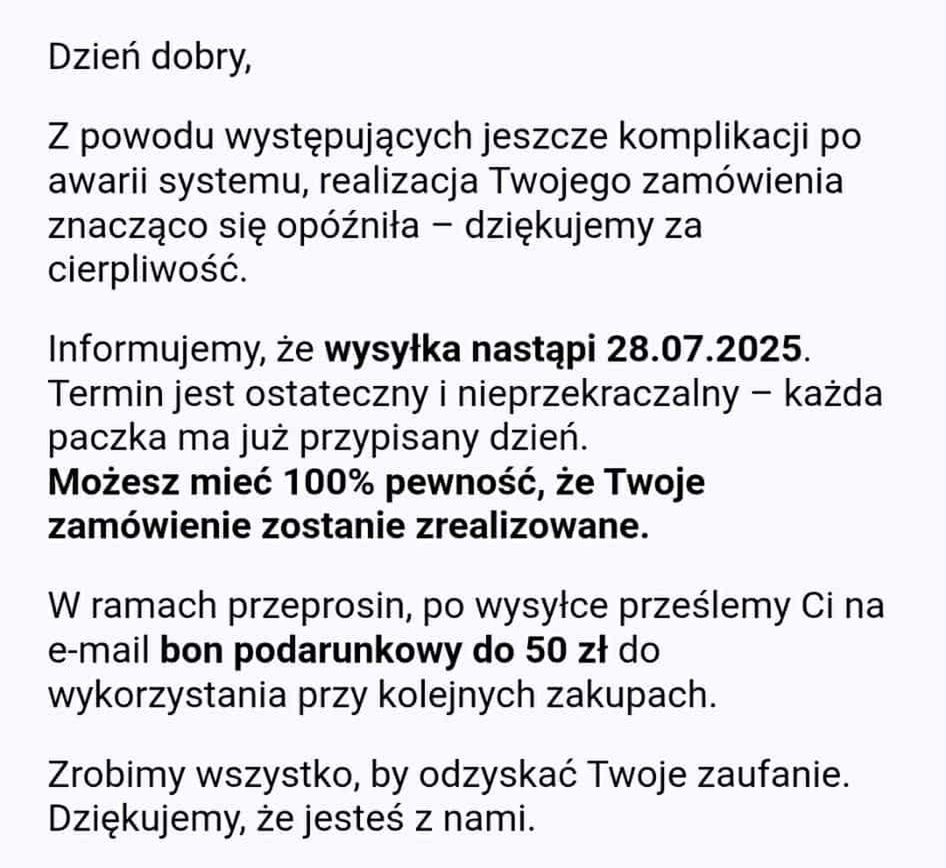 Korespondencja klienta ze sklepem Camoshop