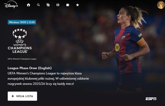 Losowanie Ligi Mistrzyń na żywo w Disney+. Transmisja także w Polsce