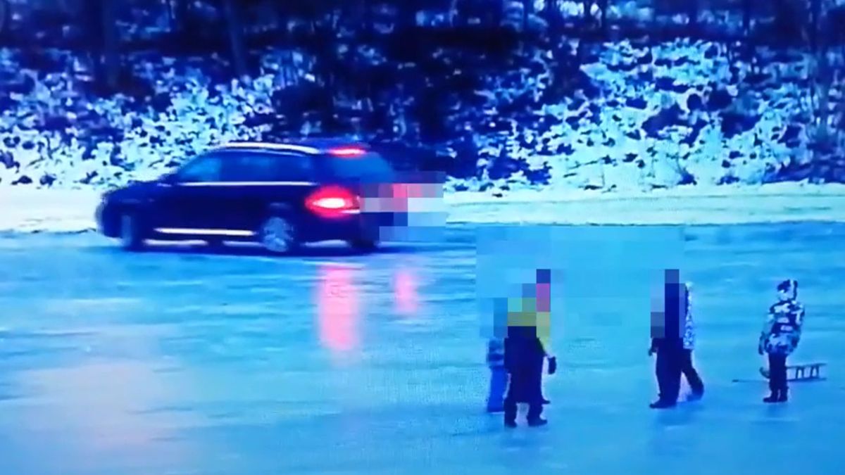 Driftował samochodem na jeziorze