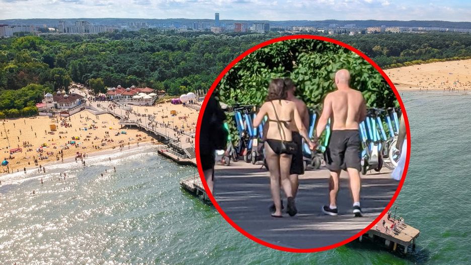 W kąpielówkach i kostiumie po gdańskim deptaku