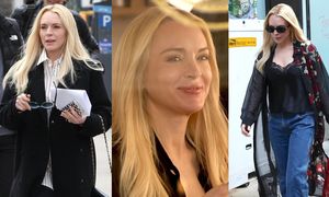 Lindsay Lohan i jej ULTRAGŁADKIE LICO meldują się na planie serialu (ZDJĘCIA)