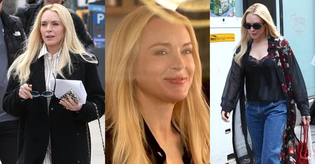 Lindsay Lohan i jej ULTRAGŁADKIE LICO meldują się na planie serialu (ZDJĘCIA)