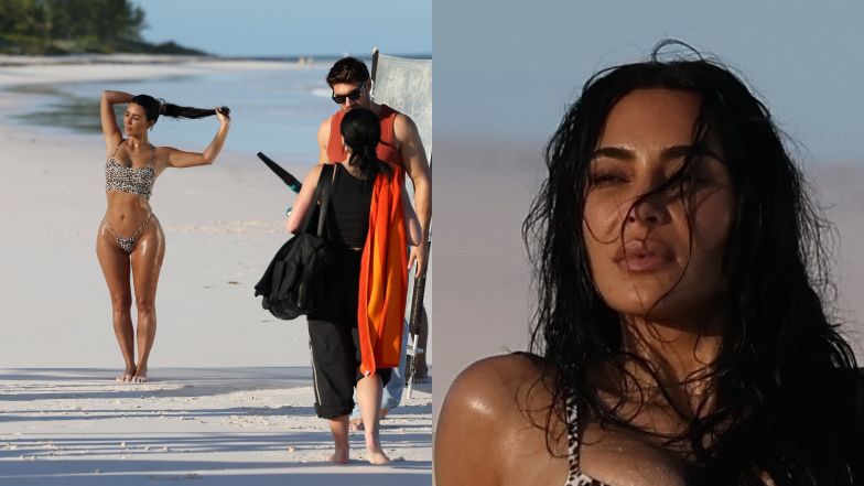 Kim Kardashian wygina się na Bahamch w panterkowym bikini