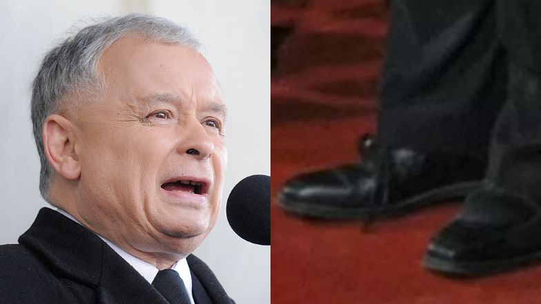 Jarosław Kaczyński założył dwa różne buty