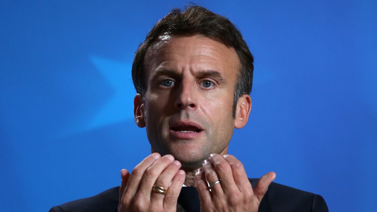 Emmanuel Macron, France's president, speaks during a news conference following day two of the European Union (EU) leaders summit at the European Council headquarters in Brussels, Belgium, on Friday, Oct. 21, 2022. The European Union agreed to press ahead with a set of emergency actions to address the blocs energy crisis, with Germany yielding to pressure from other member states to pave the way for a temporary price cap on natural gas. Photographer: Valeria Mongelli/Bloomberg via Getty Images