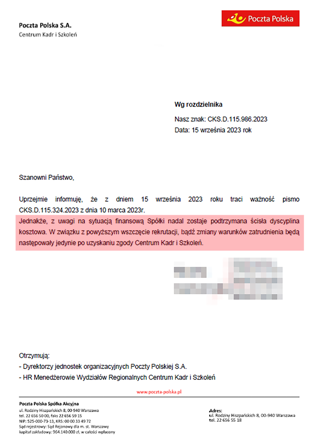 pismo Poczta Polska