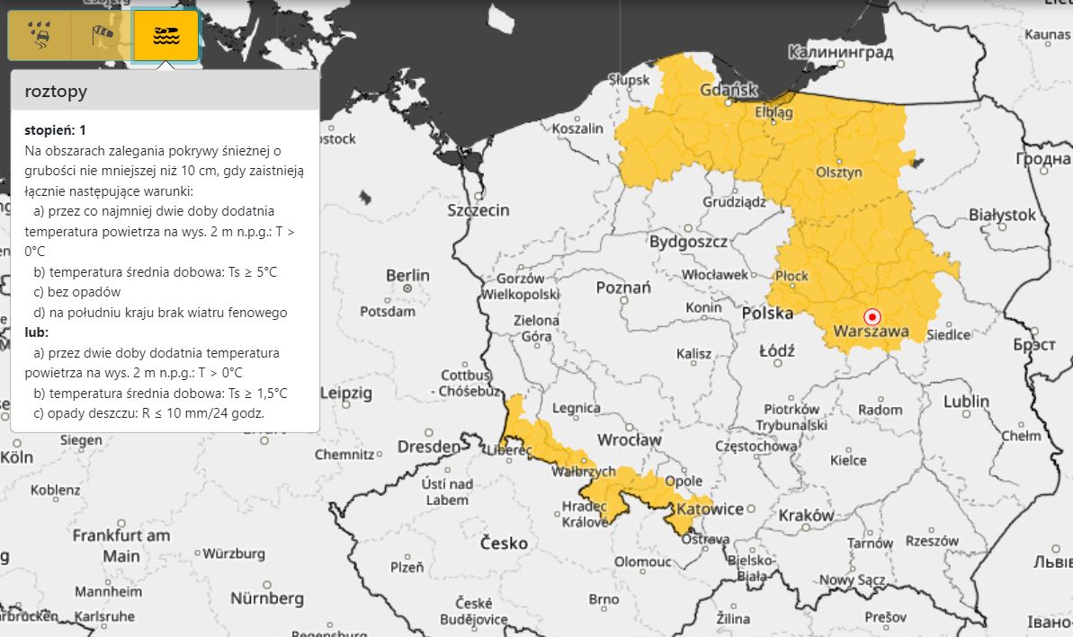 Ostrzeżenia przed roztopami 