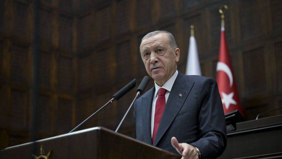 Temporary
ANKARA, TURKIYE - NOVEMBER 15: Turkish President and the Leader of the Justice and Development (AK) Party Recep Tayyip Erdogan makes statements as he attends his party's group meeting at the Turkish Grand National Assembly in Ankara, Turkiye on November 15, 2023. Emin Sansar / Anadolu
AA/ABACA