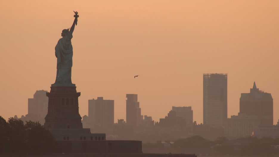 NEW YORK, USA - JULY 03: A view of the Statue of Liberty at sunrise in New York City, United States on July 03, 2020. (Photo by Islam Dogru/Anadolu Agency via Getty Images)