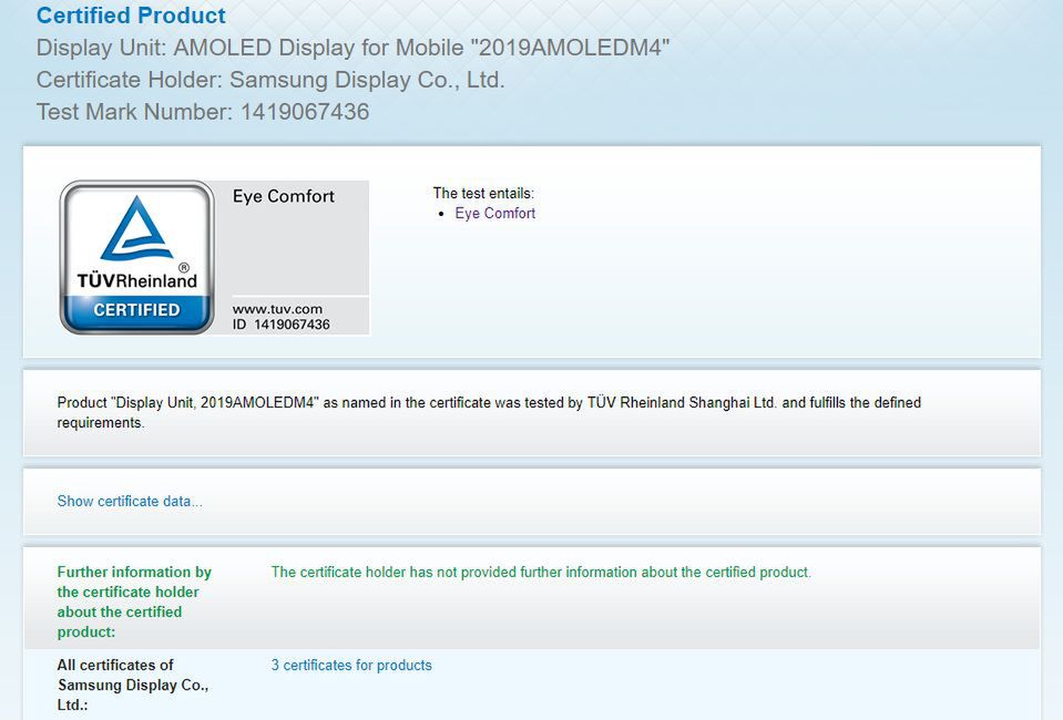 Certyfikat dla ekranu AMOLED w modelu Samsung Galaxy Fold