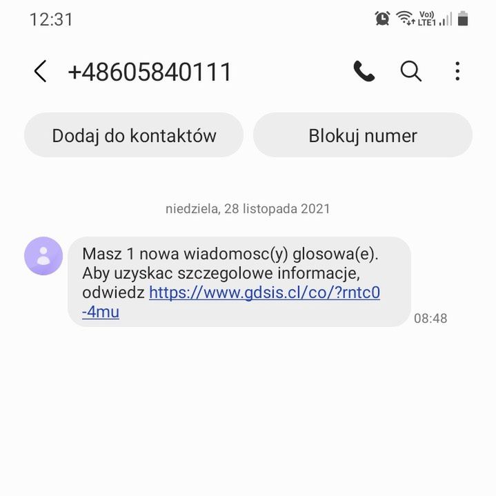 Fałszywy SMS "od poczty głosowej"