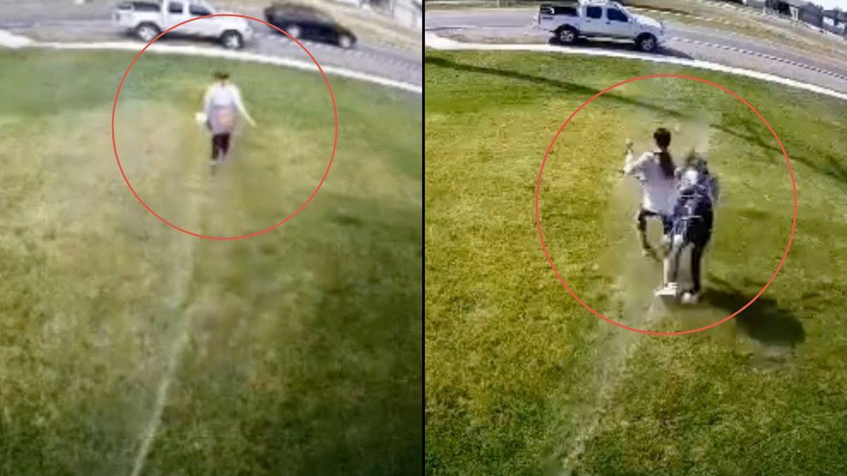 Zamontował zraszacz na trawniku