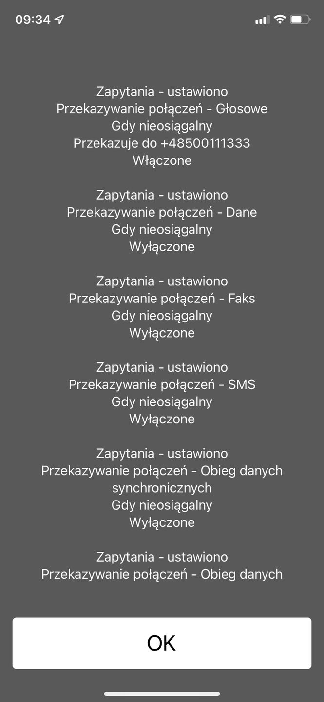 Komunikat zwrotny z kodu *#62#