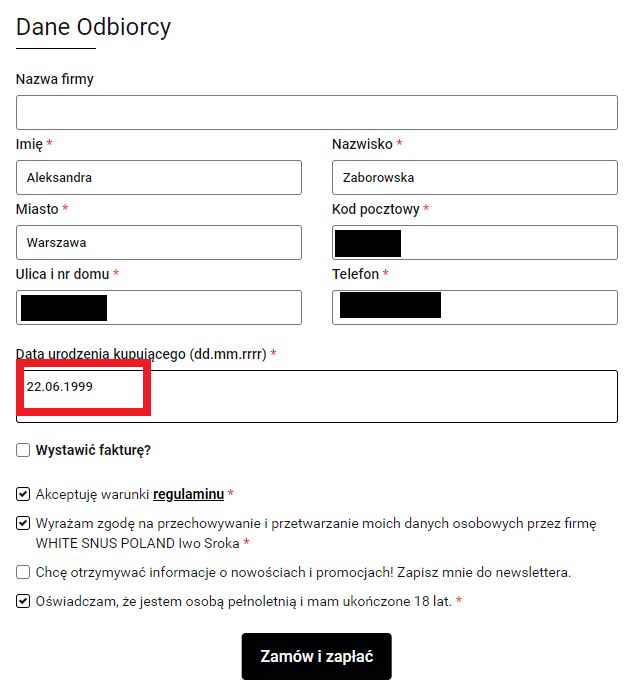 Formularz sklepu internetowego 