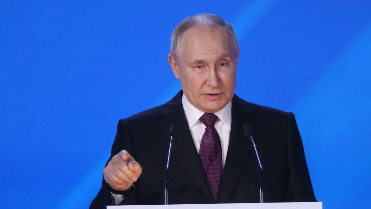 MOSCOW, RUSSIA - MARCH 20: (RUSSIA OUT) Russian President Vladimir Putin gestures during the Russia-Africa International Parliamentary Conference, on March 20, 2023 in Moscow, Russia.  President Putin promised African countries free grain in case of refusal of the Black Sea grain deal with Ukraine. (Photo by Contributor/Getty Images)