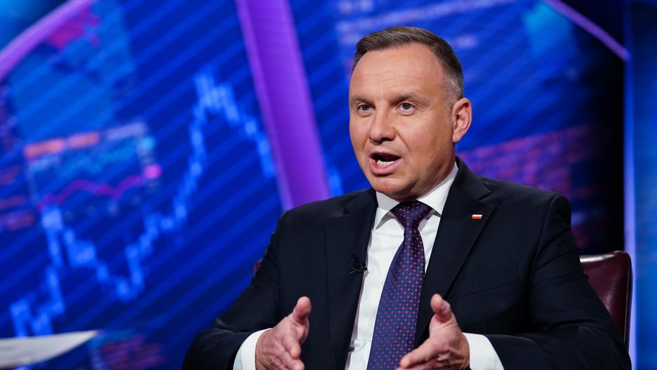 Andrzej Duda, Poland's president, during a Bloomberg Television interview in New York, US, on Tuesday, Sept. 19, 2023. Duda discussed the war in Ukraine and the importance of an alliance with the US. Photographer: Christopher Goodney/Bloomberg via Getty Images
