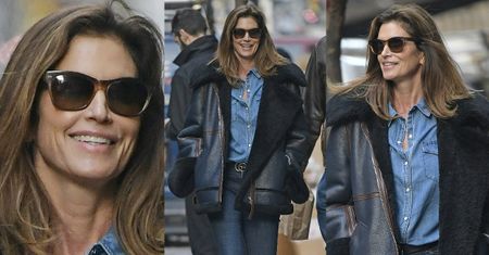 Wyluzowana Cindy Crawford spaceruje w kożuchu za 10 tysięcy