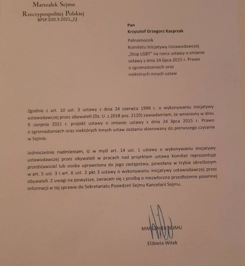 Pismo opublikowane przez fundację "Życie i Rodzina" 