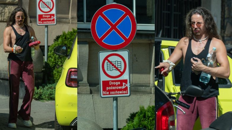 Michał Szpak zaparkował elektryka za ponad 200 tysięcy złotych na drodze pożarowej i pognał na siłownię (ZDJĘCIA)