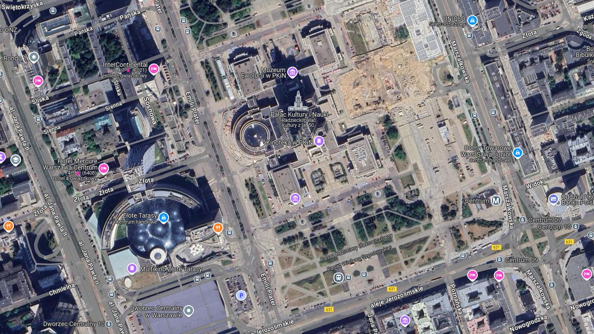 Centrum Warszawy w Google Maps