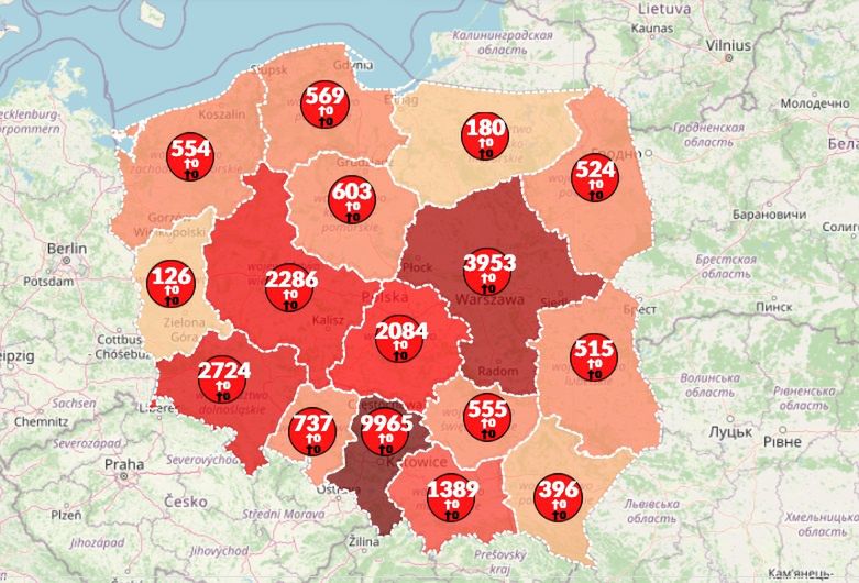 Koronawirus w Polsce. Mapa pokazuje duży wzrost zakażeń i kolejne ofiary śmiertelne