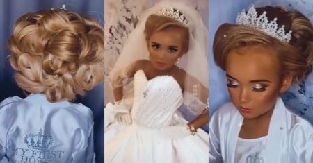 Szokująca metamorfoza "full glam" NA KOMUNIĘ: ciężki makijaż, doczepy, tiara i suknia z diamencikami... Internauci są wzburzeni (ZDJĘCIA)