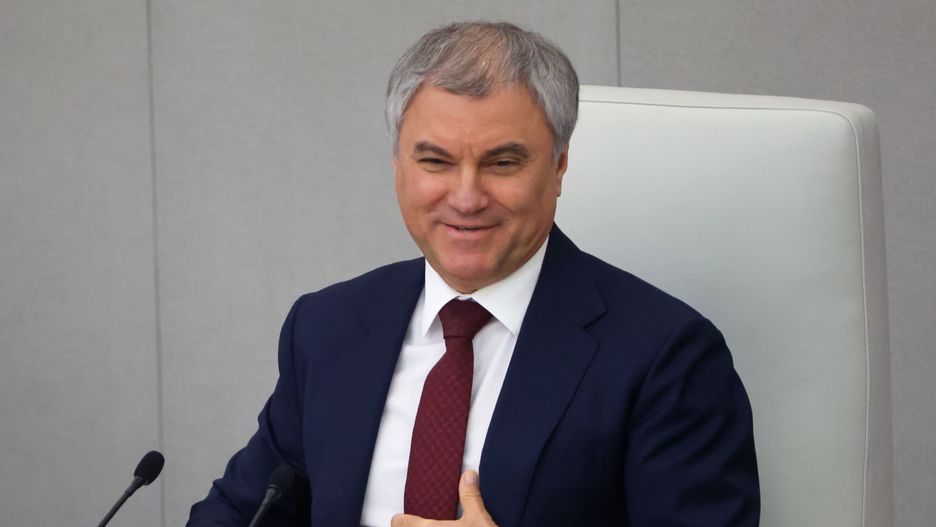 MOSCOW, RUSSIA - JANUARY 17: (RUSSIA OUT) Russian State Duma Chairman Vyacheslav Volodin smiles during the first plenary session of the Duma this year, January 17, 2023 in Moscow, Russia. Leaders of all five party's factions of the State Duma supported Vladimir Putin and his war against Ukraine. (Photo by Contributor/Getty Images)