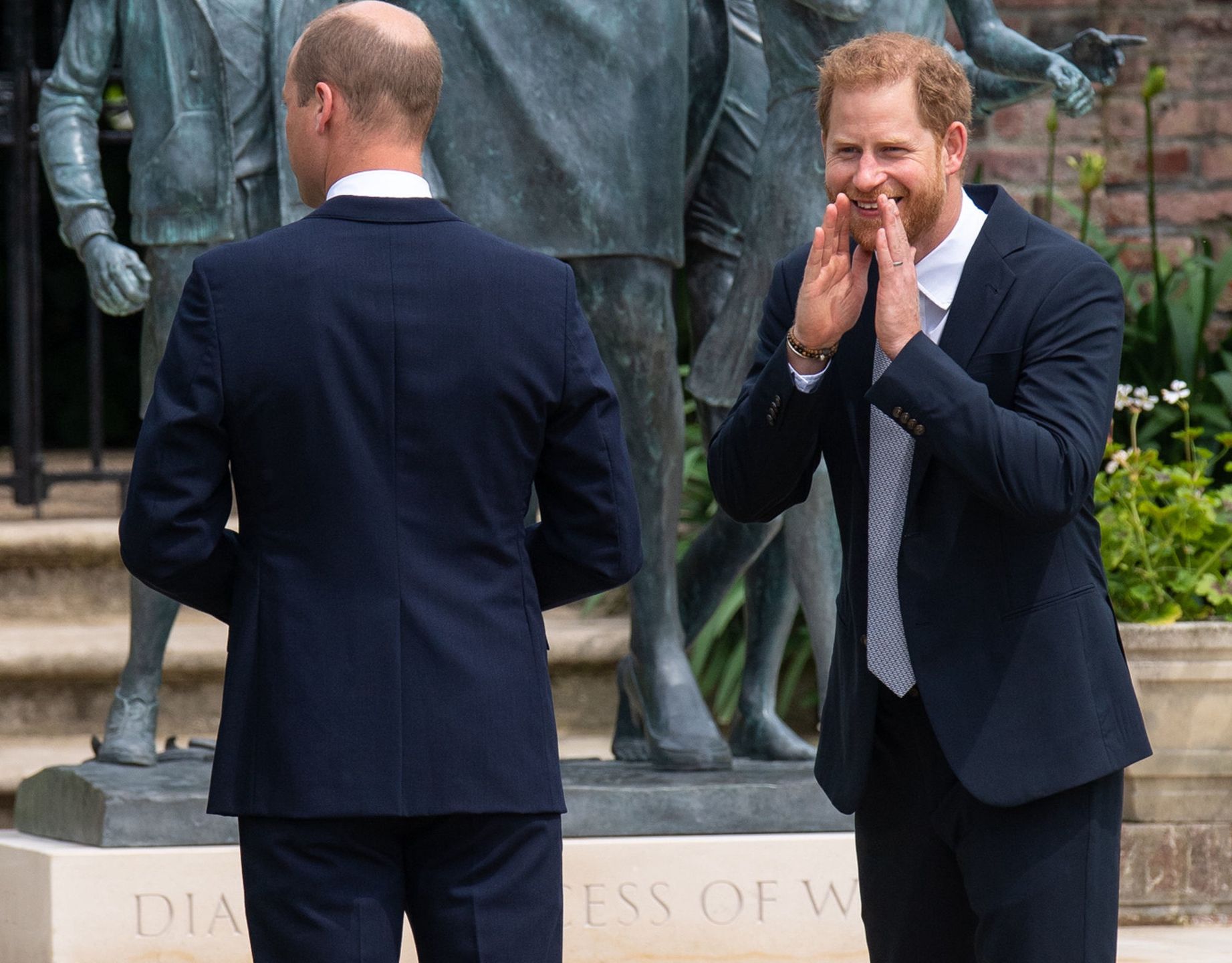 Diana, Princess Of Wales Statue Unveiling At Kensington PalaceLONDON, ENGLAND - JULY 01: Prince William, Duke of Cambridge (left) and Prince Harry, Duke of Sussex unveil a statue they commissioned of their mother Diana, Princess of Wales, in the Sunken Garden at Kensington Palace, on what would have been her 60th birthday on July 1, 2021 in London, England. Today would have been the 60th birthday of Princess Diana, who died in 1997. At a ceremony here today, her sons Prince William and Prince Harry, the Duke of Cambridge and the Duke of Sussex respectively, will unveil a statue in her memory. (Photo by Dominic Lipinski - WPA Pool/Getty Images)WPA Pool