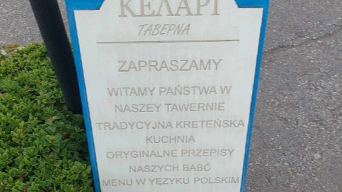 Polka wypoczywa na Krecie. Piszą tu w "yezyku" polskim. 