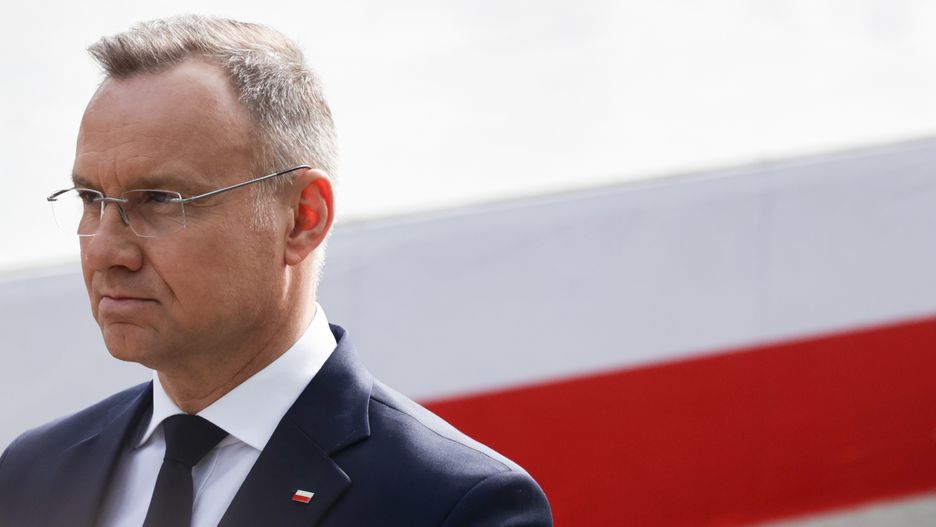 Polish President Andrzej Duda during the 14 Smolensk plane crash anniversary ceremony in Warsaw, Poland on April 10, 2024. (Photo by Jakub Porzycki/NurPhoto via Getty Images)