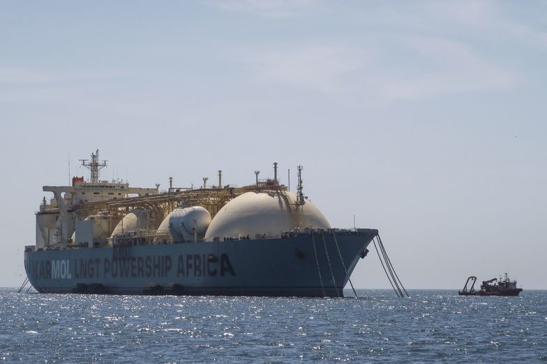 The Karmol LNGT Powership Africa floating storage and regasification unit (FSRU), operated by Karpowership, in the waters off the Port of Dakar in Dakar, Senegal, on Wednesday, Dec. 6, 2023. West Africa's growth slowed to 3.7% this year from 3.9% in 2022 due to the global economy and higher inflation, the Economic Community of West African States said. Photographer: Damian Lemaski/Bloomberg via Getty Images