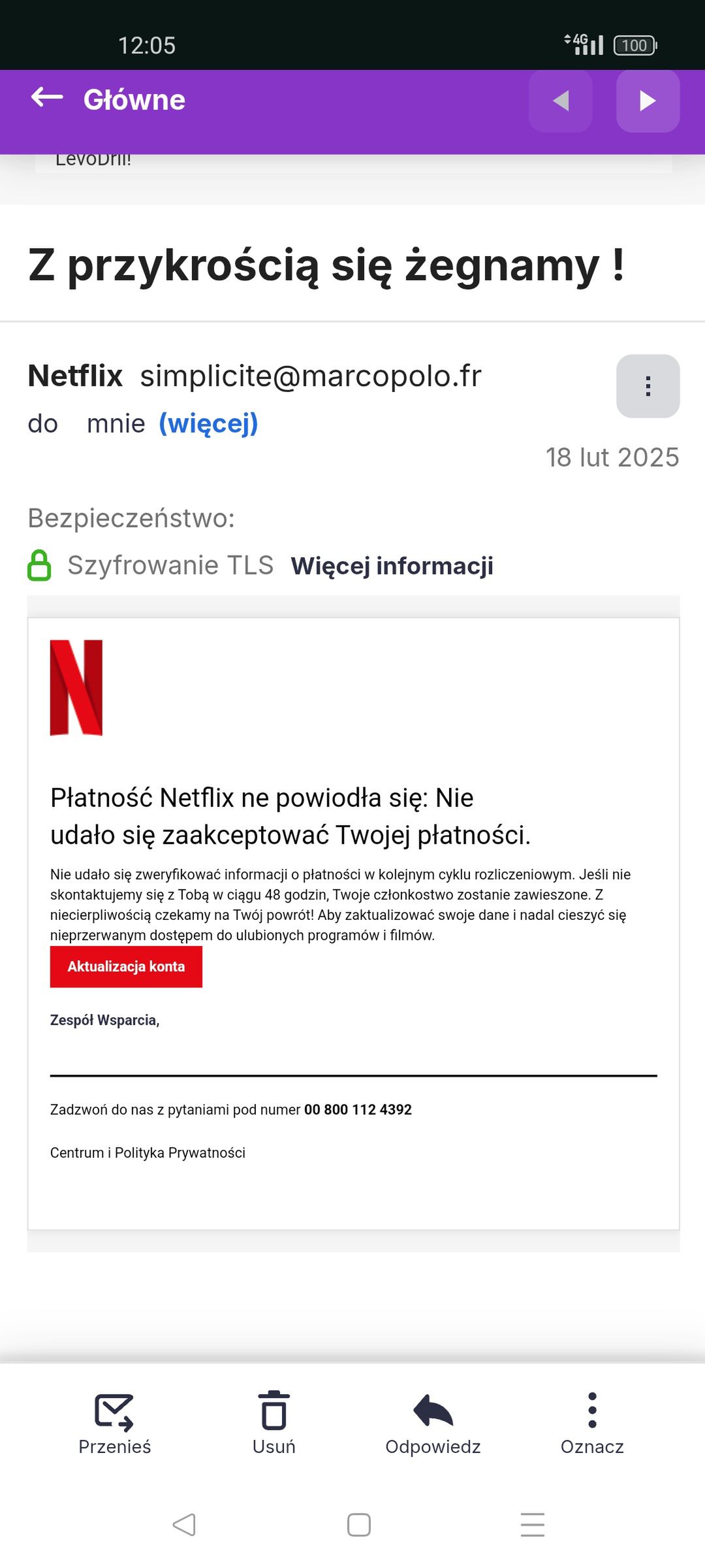 Fałszywy e-mail "od Netfliksa"