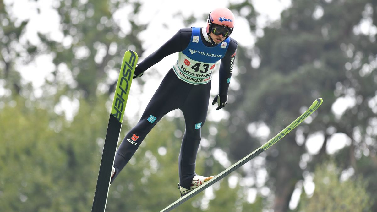 EFERDING, AUSTRIA - SEPTEMBER 25: Karl Geiger of Germany competes during the FIS Grand Prix Skijumping Hinzenbach at Energie AG Skisprungarena on September 25, 2022 in Eferding, Austria. (Photo by Franz Kirchmayr/SEPA.Media/Getty Images)