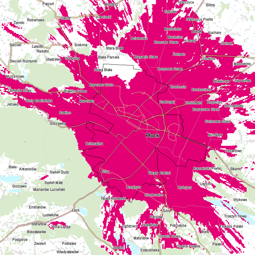 Zasięg 5G w Płocku, fot. T-Mobile.