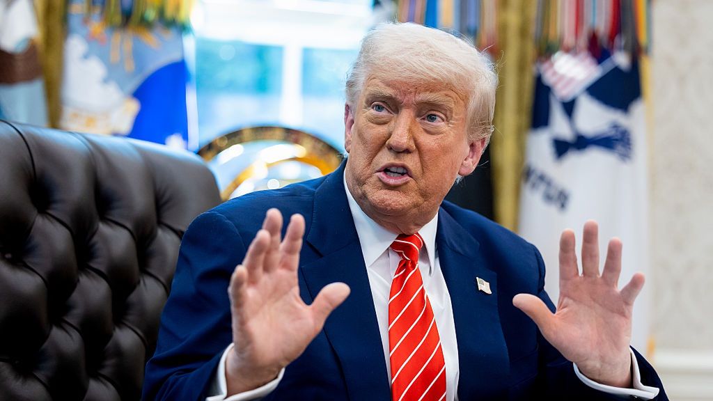 President Trump Holds Press Conference With Musk As He Departs DOGE
US President Donald Trump during a news conference with Elon Musk, chief executive officer of Tesla Inc., not pictured, in the Oval Office of the White House in Washington, DC, US, on Friday, May 30, 2025. The event gives an opportunity for the president and his largest campaign benefactor to dispel any notion of an acrimonious divorce. Photographer: Francis Chung/Politico/Bloomberg via Getty Images
Bloomberg
2025uspolitics, north american, u.s. government, us, united states of america, presser, the white house, americas, government news, press, news conference, u.s.a., american