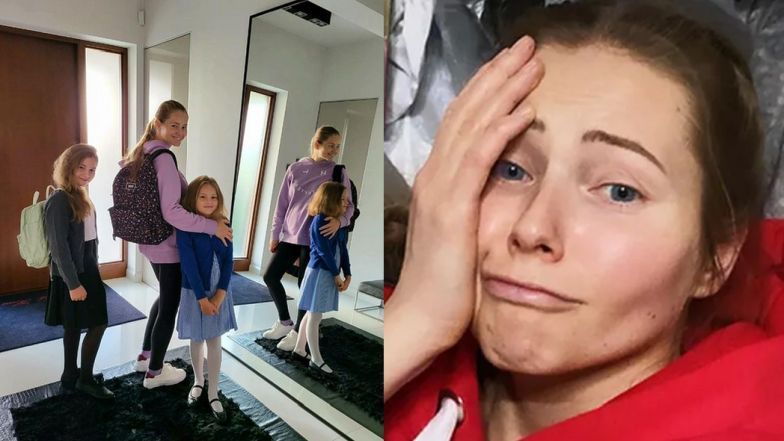 Agata Rubik prowadzi córki do szkoły i wyraża nadzieję na rok szkolny "bez zakłóceń"