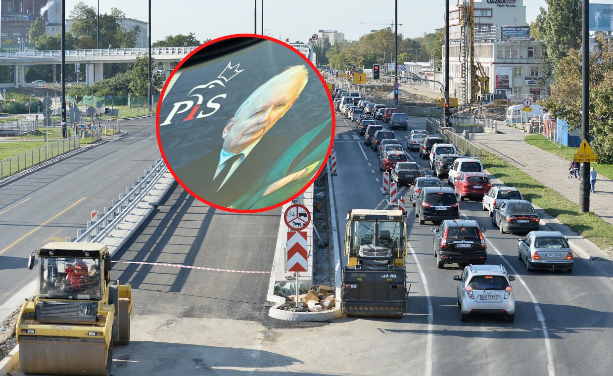 Baner z Kaczyńskim zablokował drogę. "Auto zawisło w powietrzu"