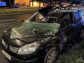 Kierująca Renault wpadła w poślizg uderzyła w drzewo i krzaki na Wisłostradzie. Dwie osoby trafiły do szpitala