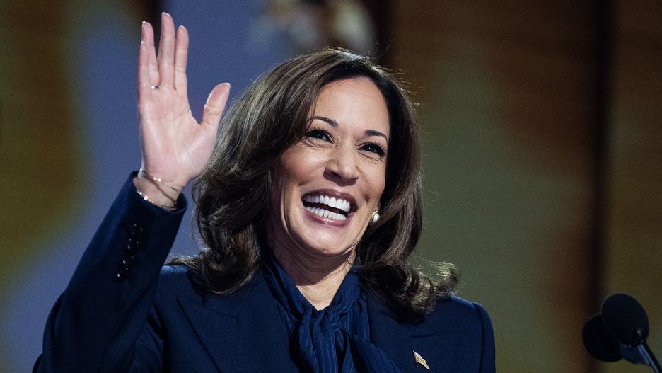 UNITED STATES - AUGUST 22: Vice President Kamala Harris, Democratic presidential nominee, arrives to speak on the final night of the Democratic National Convention at the United Center in Chicago, Ill., on Thursday, August 22, 2024. (Tom Williams/CQ-Roll Call, Inc via Getty Images)