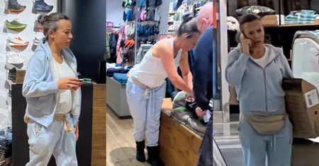 Pozbawiona makijażu i odziana w dres Anna Mucha buszuje po sklepie sportowym