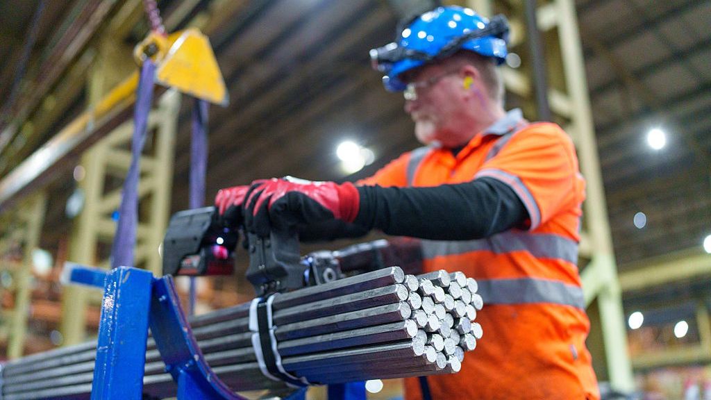 Inside Marcegaglia Steel SpA's UK Factories Ahead Of US Tariffs
A worker prepares to wrap cold drawn stainless steel bars at the Marcegaglia Steel SpA bar finishing unit in Sheffield, UK, on Wednesday, March 26, 2025. In September 2024, UK Prime Minister Keir Starmer announced nearly half a billion pounds of investment by Leonardo SpA and Marcegaglia Steel SpA in the UK, a move his office said would boost British jobs in the industrial sector. Photographer: Dominic Lipinski/Bloomberg via Getty Images
Bloomberg
emea, manufacture, markets, industrial production, metals, industries, fabrication, british, business news