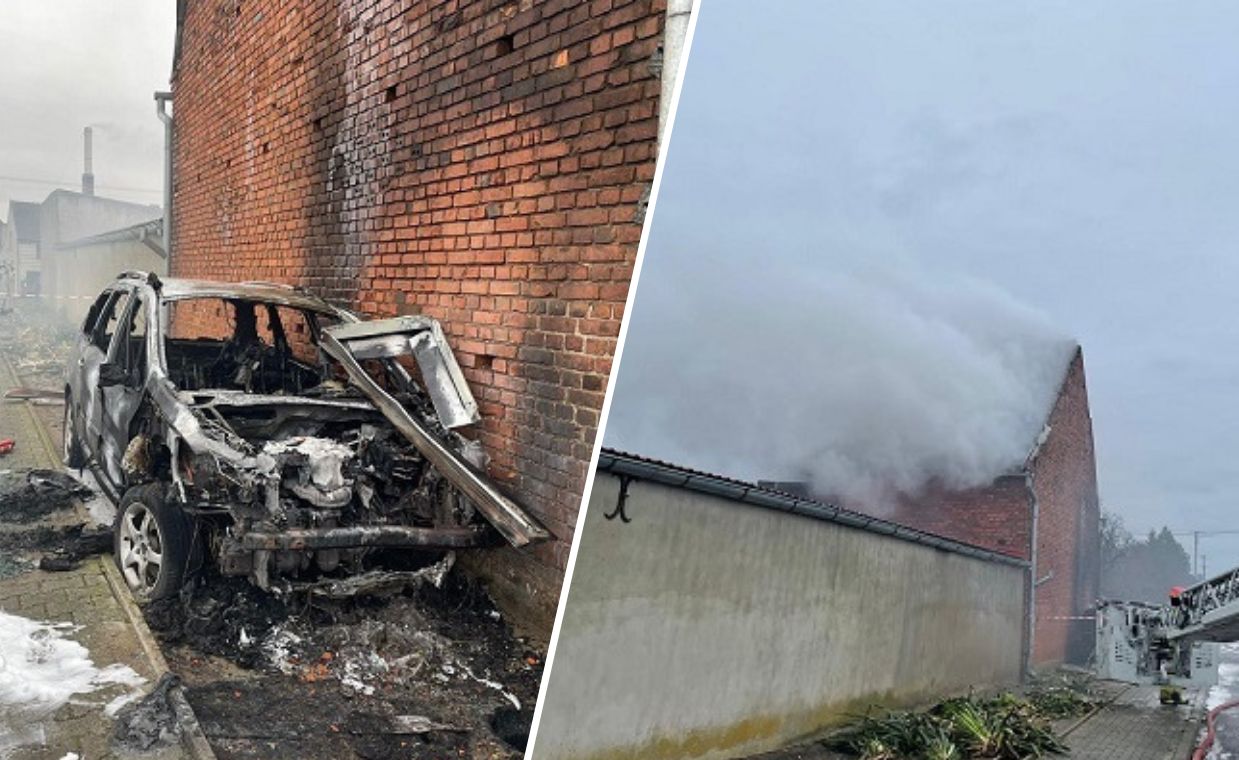 Wjechał w budynek gospodarczy. Wybuchł pożar