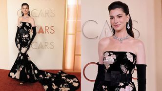 Oscary 2026. Anne Hathaway zamiata czerwony dywan kwiatową sukienką z trenem. Klasa? (ZDJĘCIA)