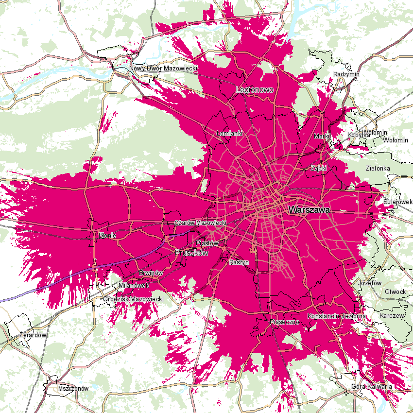 Zasięg 5G w Warszawie i okolicy, fot. T-Mobile.