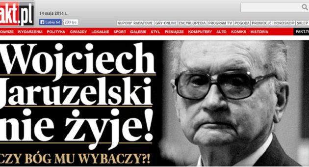 „Fakt” i „Newsweek” na godzinę uśmierciły gen. Jaruzelskiego