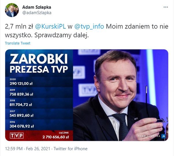 Ujawniono zarobki Jacka Kurskiego w TVP