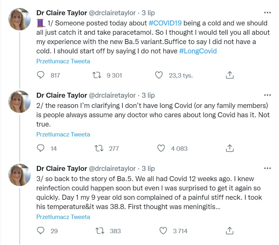 Lekarka podkreśla, że COVID nie jest przeziębieniem