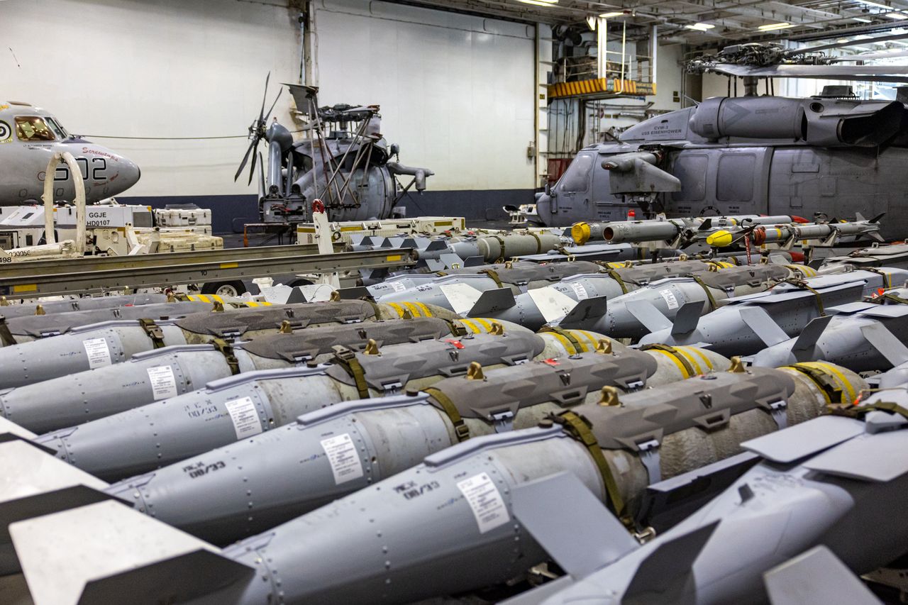 Hangars on the USS Dwight D. Eisenhower (CVN 69) aircraft carrier operating in the Red Sea