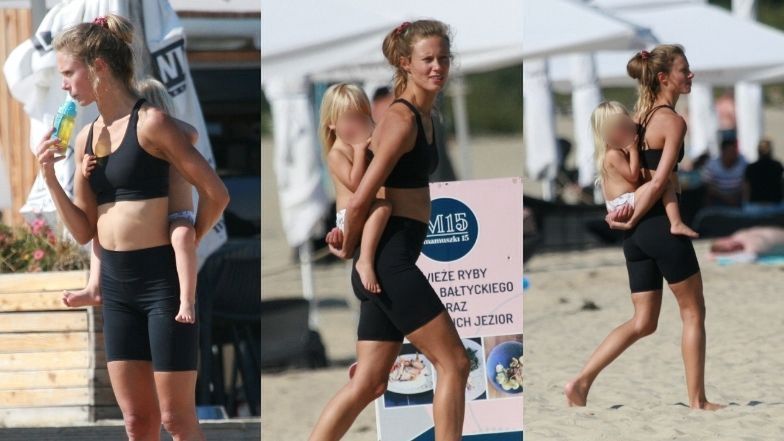 Julia Pietrucha dokazuje z córką na plaży